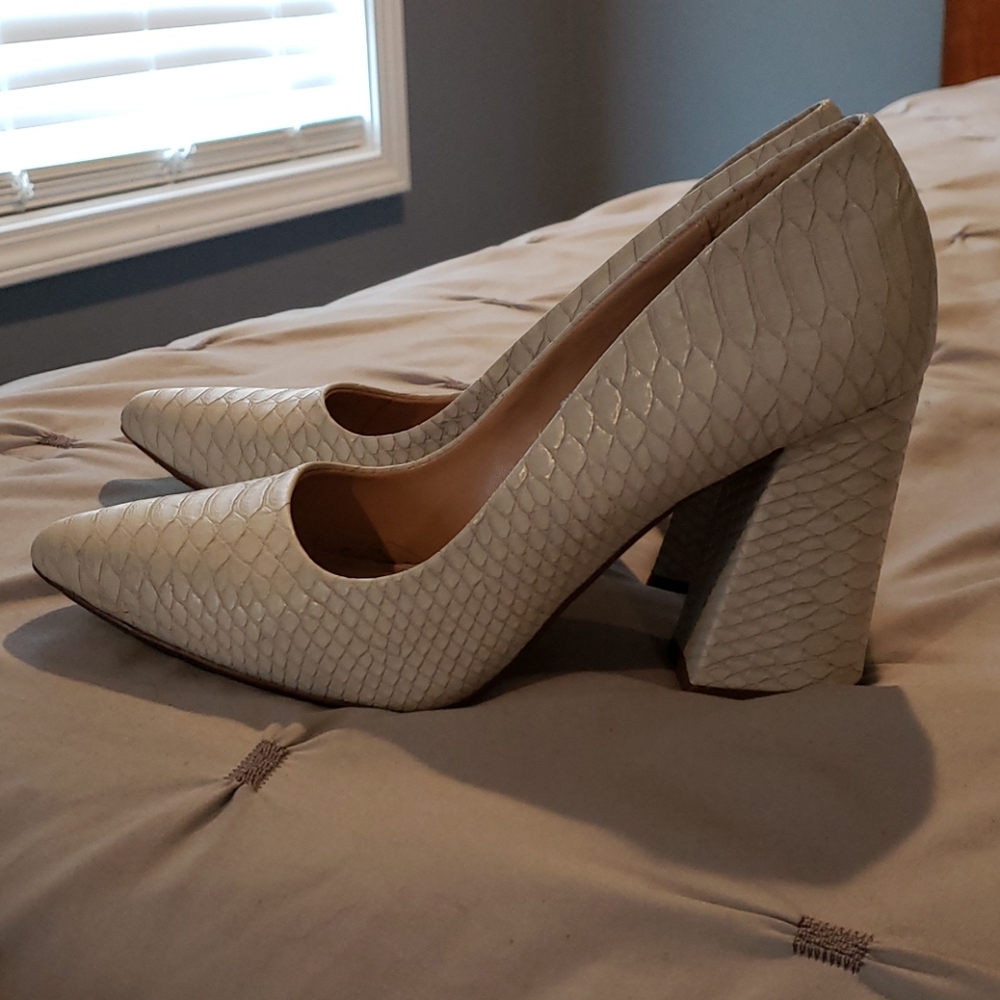 White/cream chunky heels. Size 8